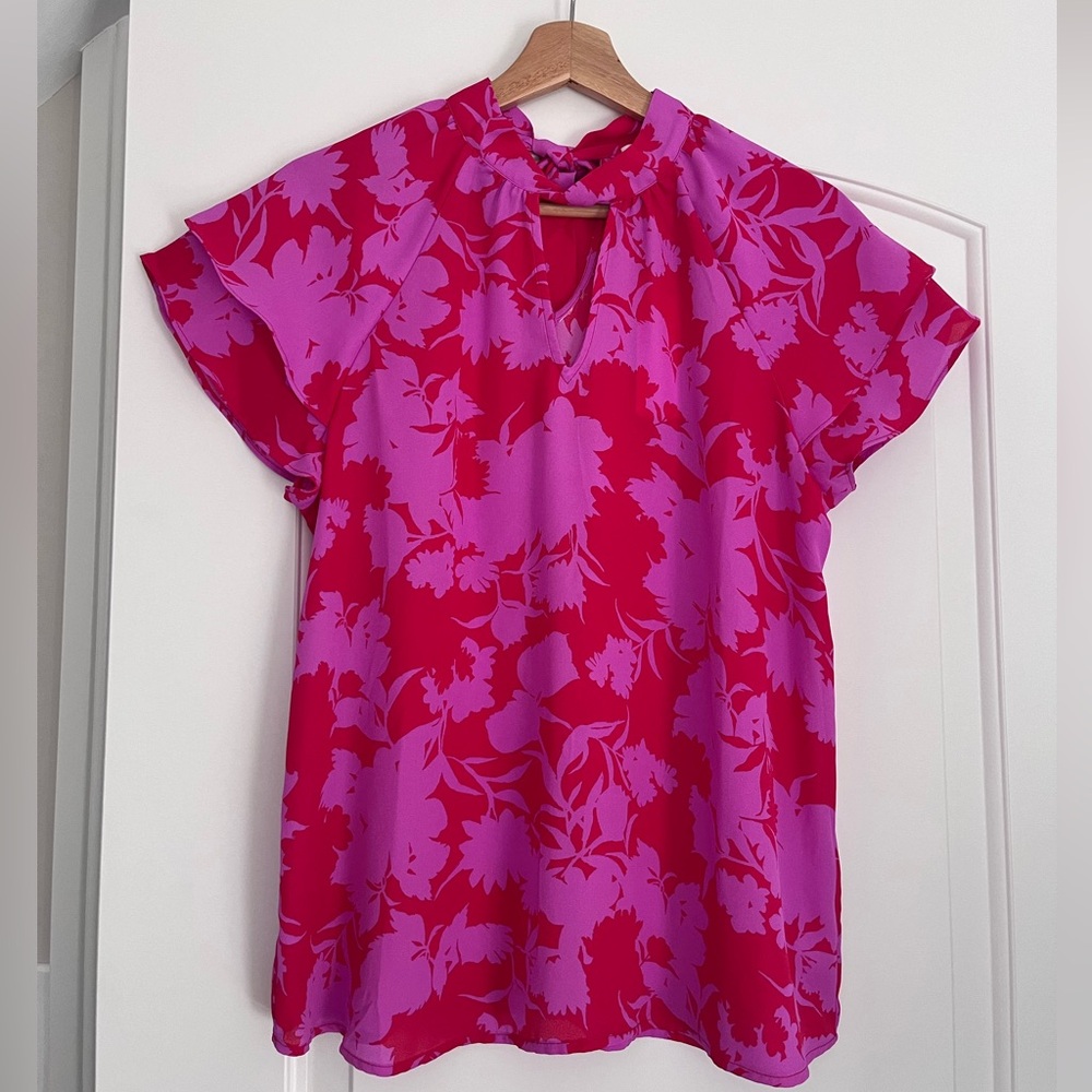 Pleione Floral Pink and Red Women's Top
